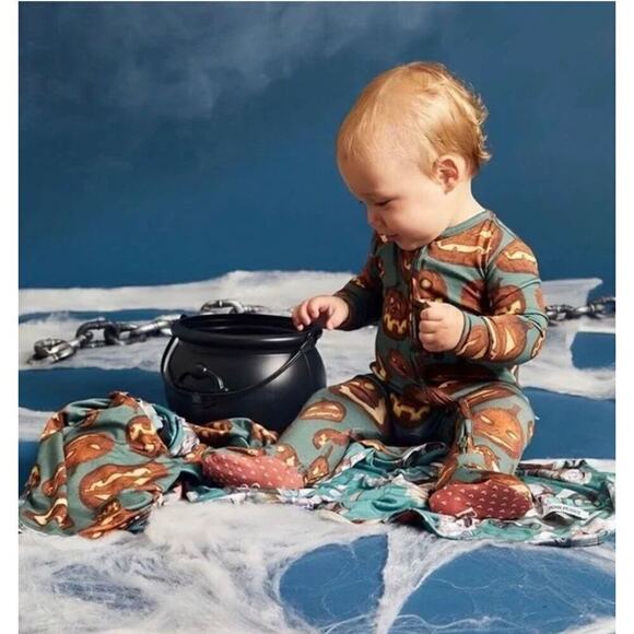 Posh Peanut Gray Bamboo Halloween‎ Jack-o-lantern Pumpkins Romper 12-18 months - Picture 2 of 7